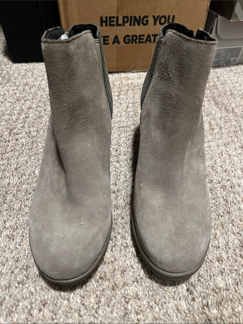 Sorel Taupe Suede Ankle Booties with Elastic Side Panels
